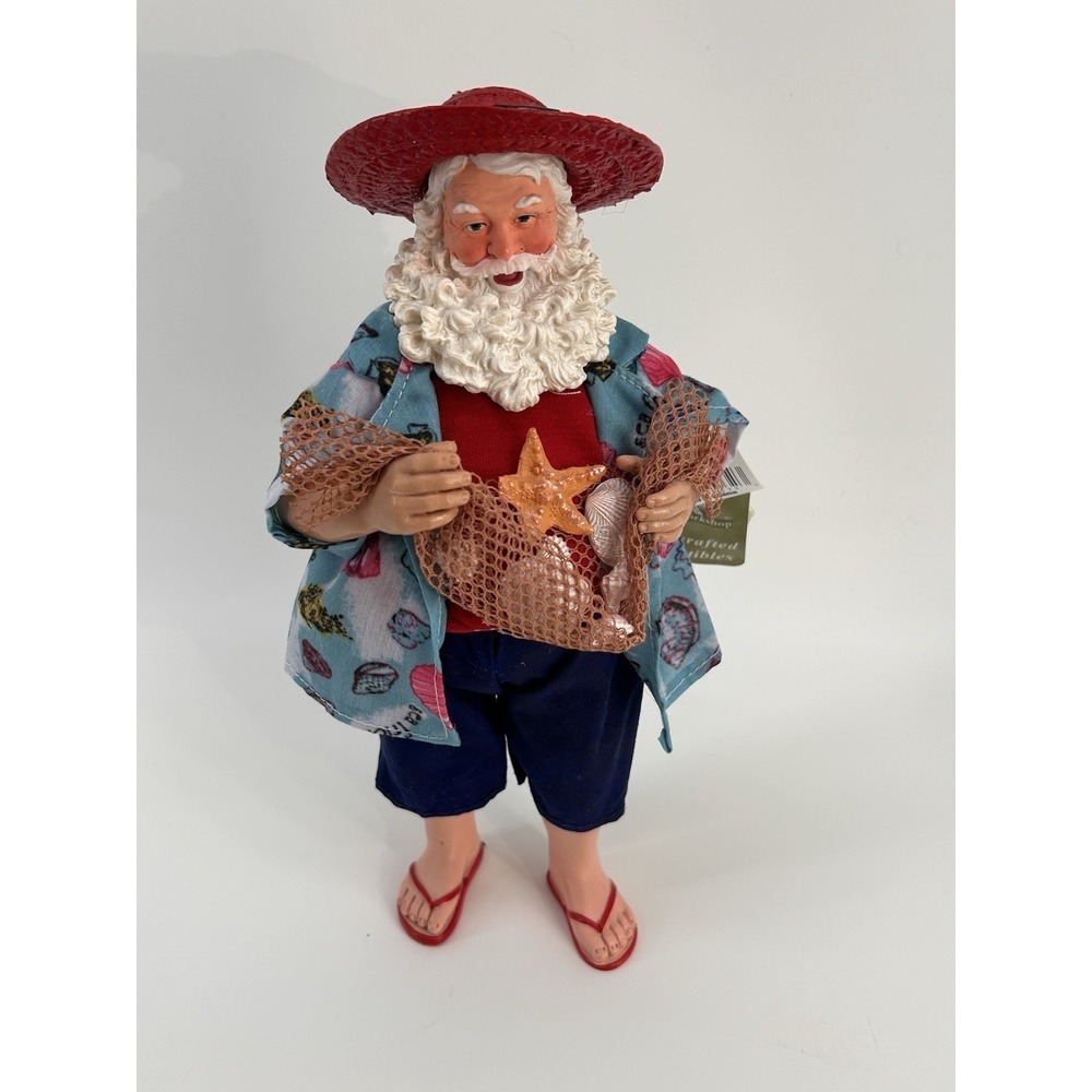 Santa's Workshop Beach Party Coastal Santa Hawaiian Shirt Flip Flops 10"